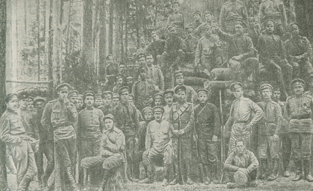 Photograph of men of the Lettish Rifles in the forest