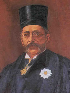 Retrato Pherozeshah Merwanjee Mehta- By V. V. Oak (?), donated to the Rajya Sabha by the Parsi Federal Council, Bombay. - Downloaded from the Indian Upper House of Parliament, Rajya Sabha or (here) web site by Fowler&fowler«Talk» 03:02, 21 September 2007 (UTC), PD-India, https://en.wikipedia.org/w/index.php?curid=13366245